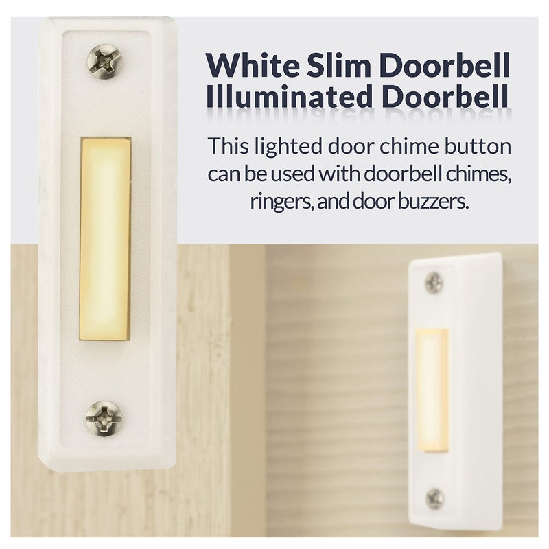 Newhouse Hardware LED Lighted Sturdy Plastic Door Chime Push Button BT3WL White | Classic Rectangular Lighted Door Bell Button | Replacement Wired Doorbell Button for Most Door Bell Chimes - Image 4
